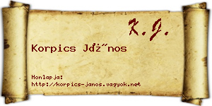 Korpics János névjegykártya